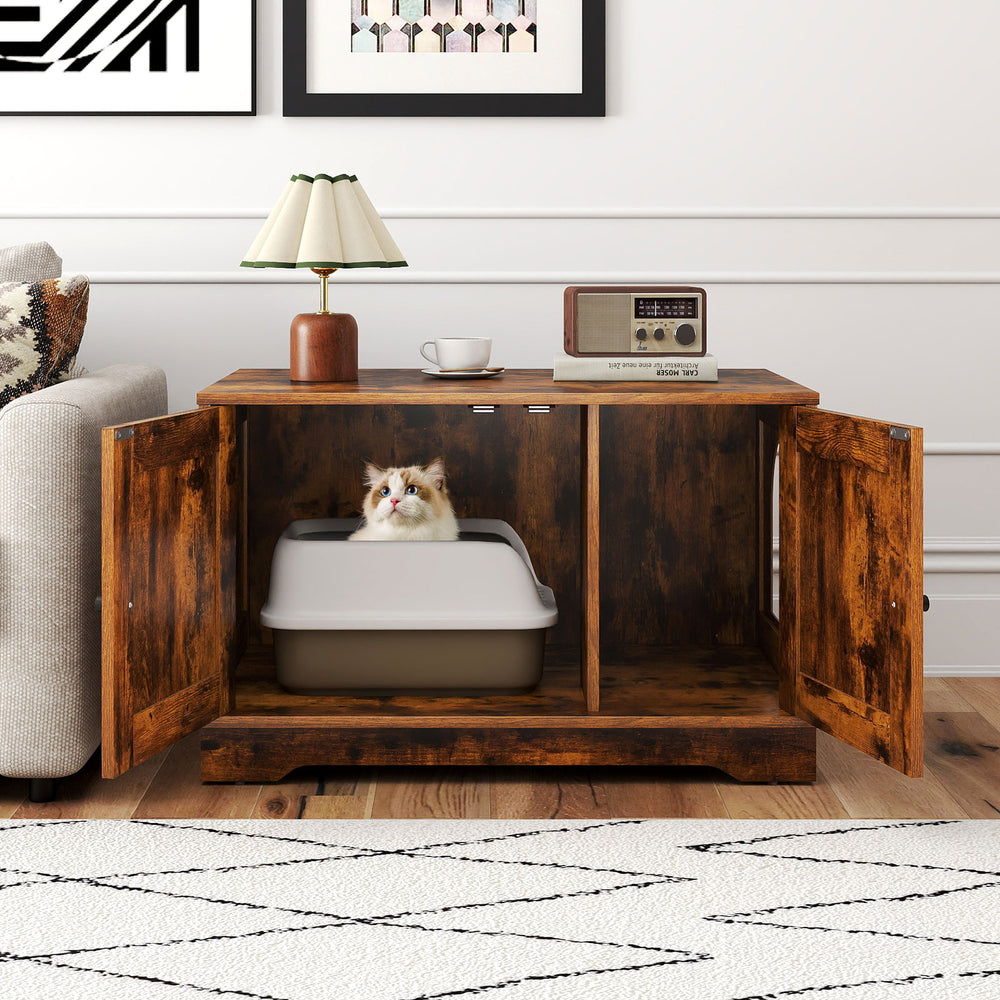 Cat Litter Box Enclosure Furniture Indoor Wooden Cat House End Side Table - view 4