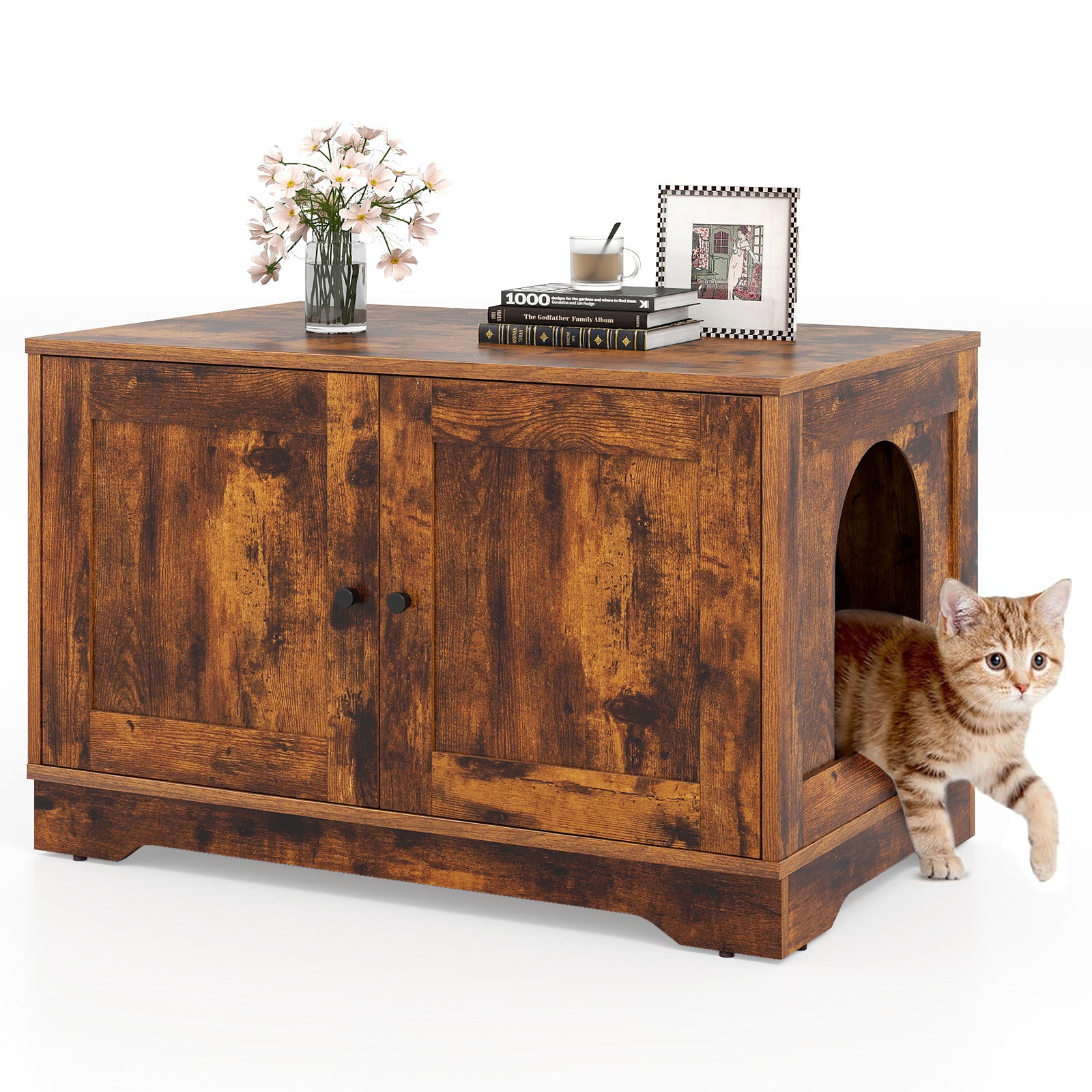 Cat Litter Box Enclosure Furniture Indoor Wooden Cat House End Side Table