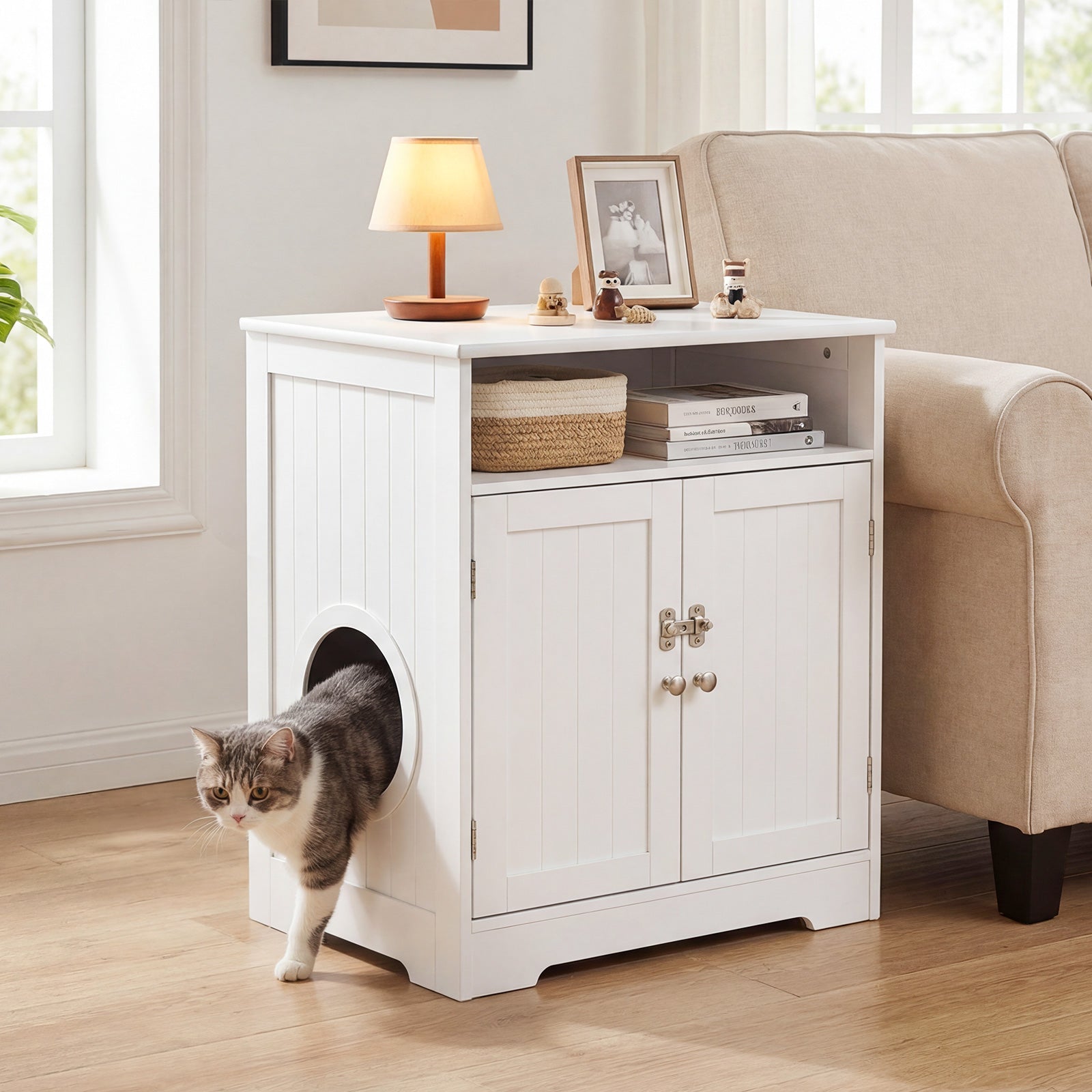 Cat Litter Box Enclosure Wooden Hidden Pet Washroom Furniture Cat House - view 3
