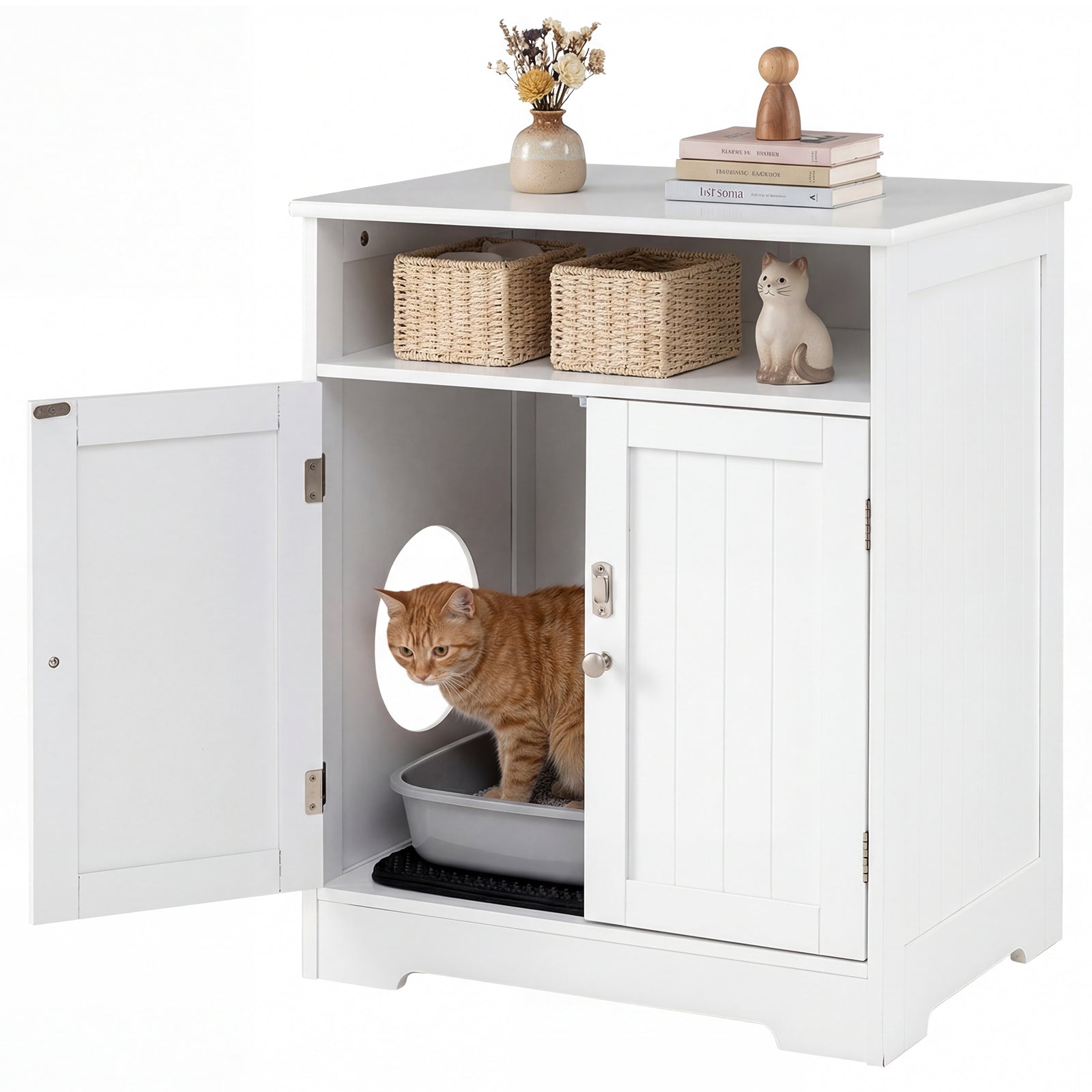Cat Litter Box Enclosure Wooden Hidden Pet Washroom Furniture Cat House