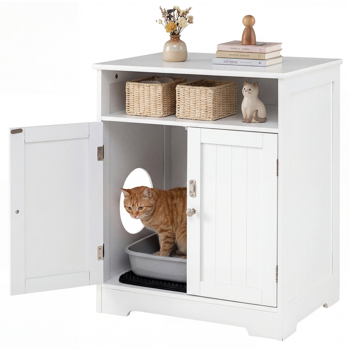 Cat Litter Box Enclosure Wooden Hidden Pet Washroom Furniture Cat House