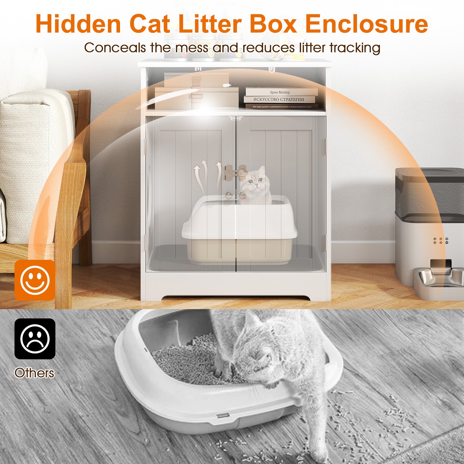 Cat Litter Box Enclosure Wooden Hidden Pet Washroom Furniture Cat House - view 7