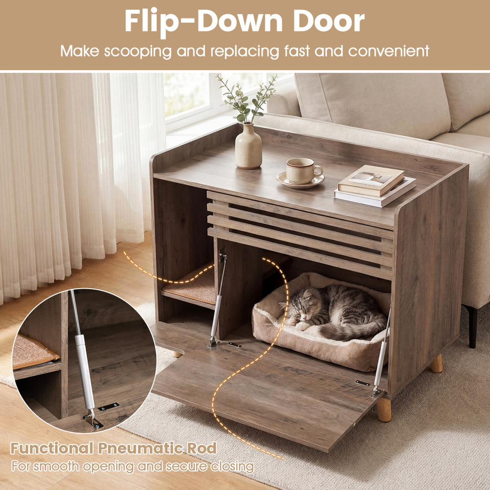 Cat Litter Box Enclosure with Flip-down Opening Door and Scratching Mat Cat - view 8
