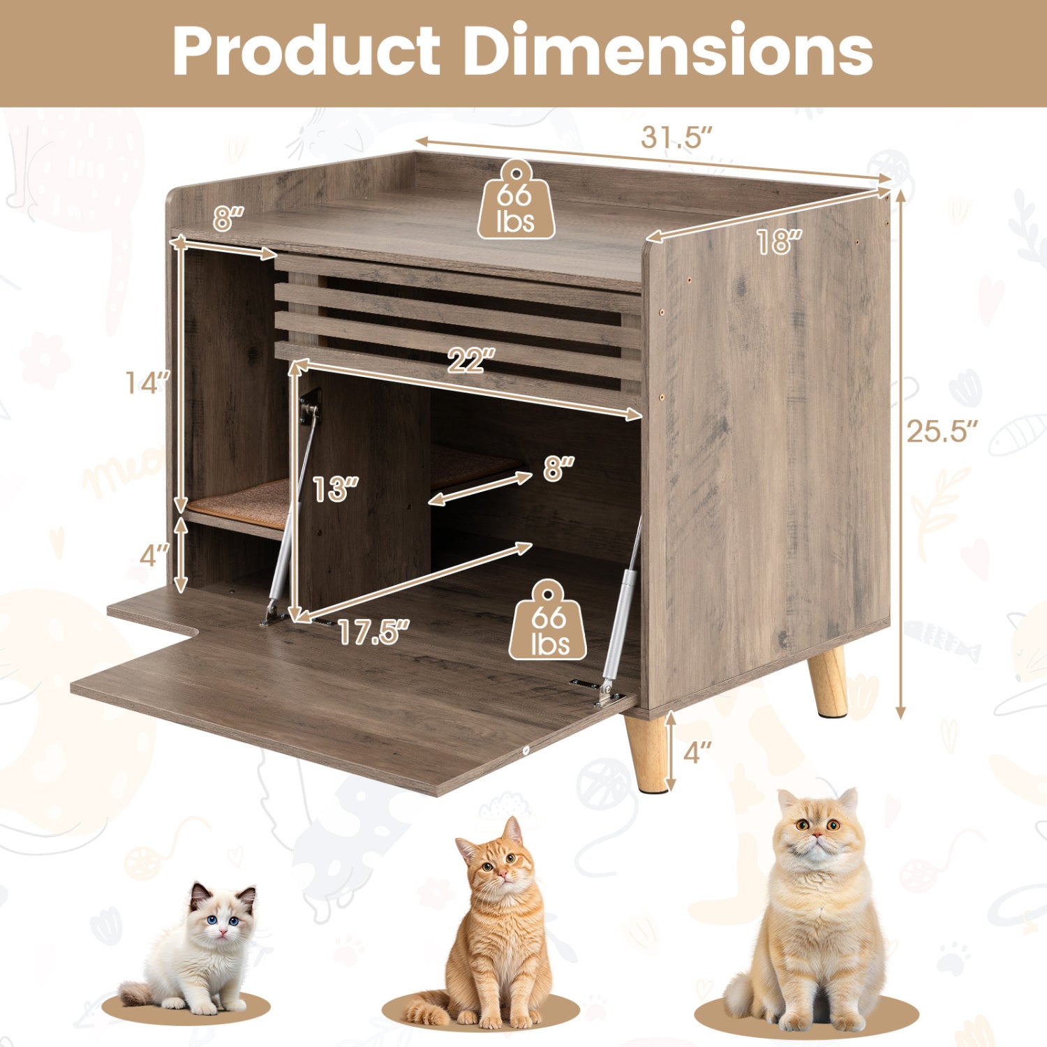 Cat Litter Box Enclosure with Flip-down Opening Door and Scratching Mat Cat - view 5