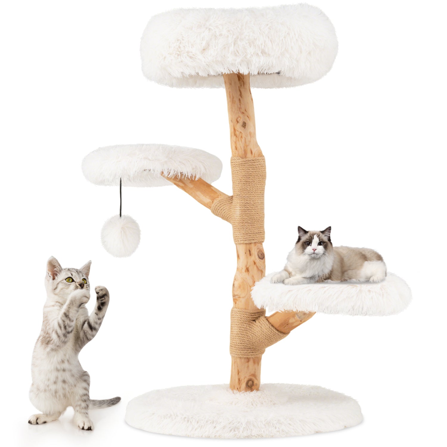 Cat Tree Solid Pear Wood with Perch and Natural Jute Scratching Posts - view 4