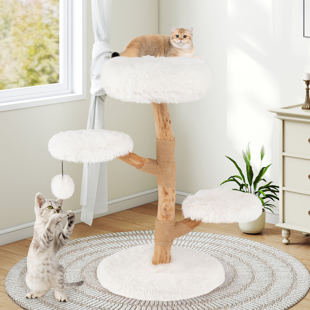 Cat Tree Solid Pear Wood with Perch and Natural Jute Scratching Posts - view 3