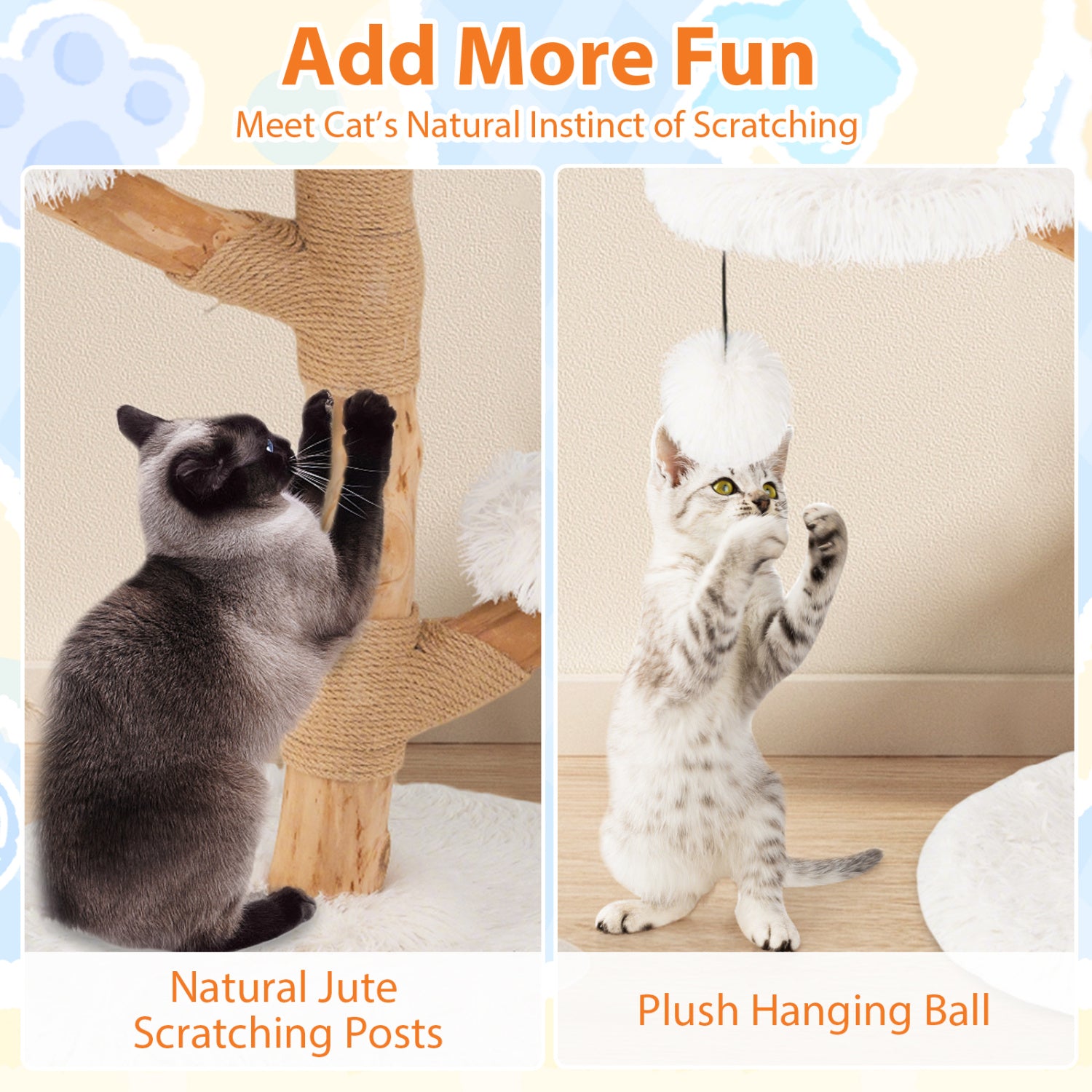 Cat Tree Solid Pear Wood with Perch and Natural Jute Scratching Posts - view 8
