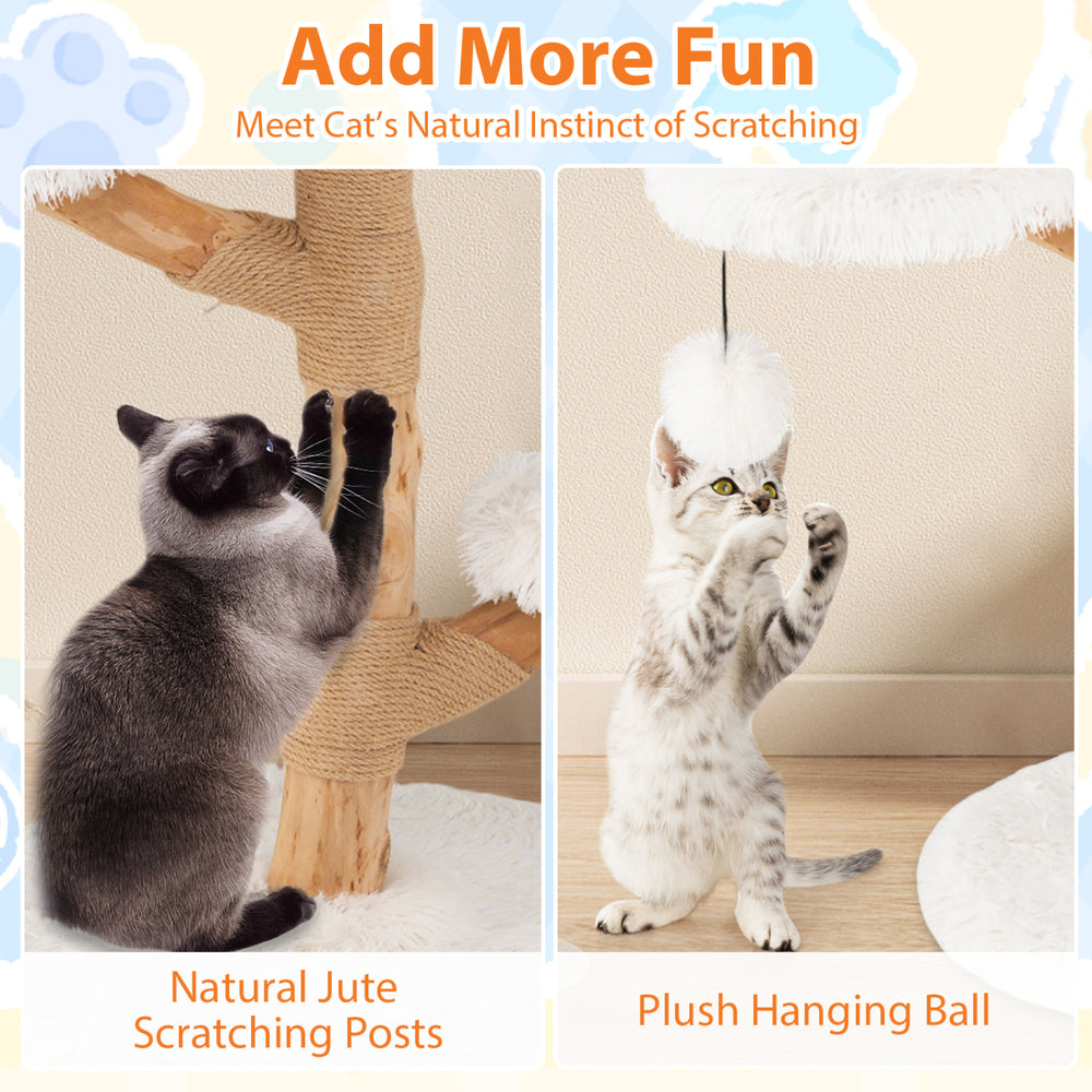 Cat Tree Solid Pear Wood with Perch and Natural Jute Scratching Posts - view 8