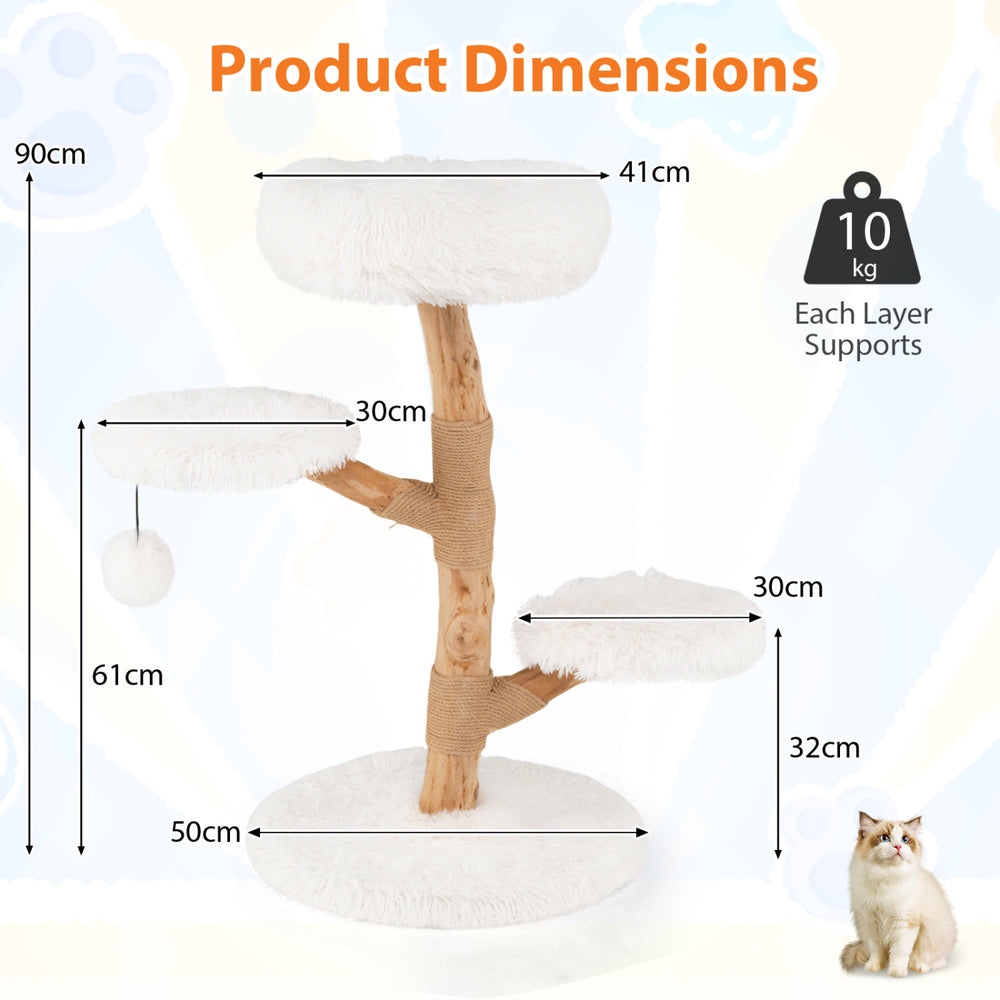 Cat Tree Solid Pear Wood with Perch and Natural Jute Scratching Posts - view 5