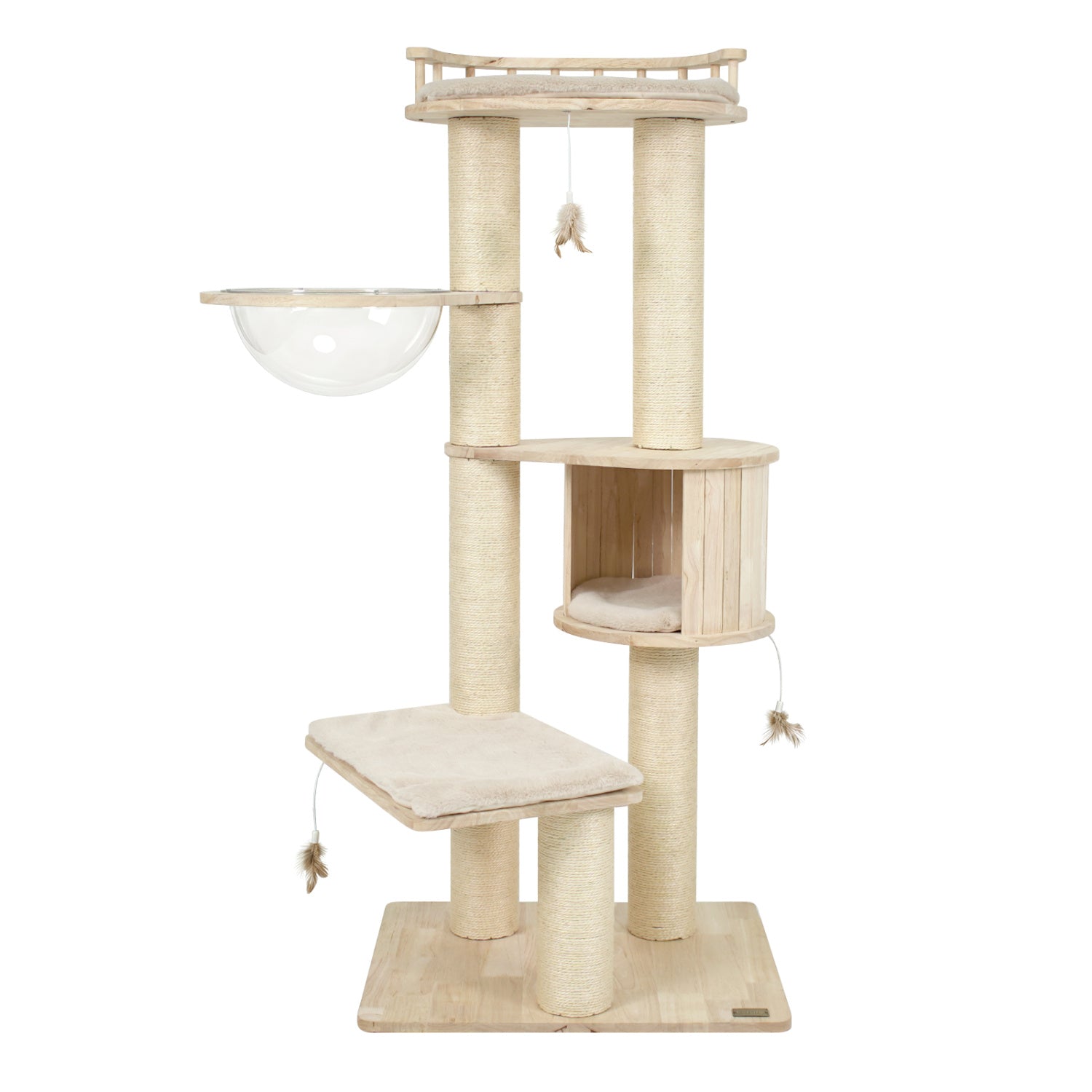 Cat Tree for Indoor Kittens with Top Perch Condo Space and 3 Hanging Feather