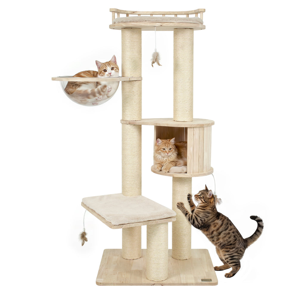 Cat Tree for Indoor Kittens with Top Perch Condo Space and 3 Hanging Feather - view 4
