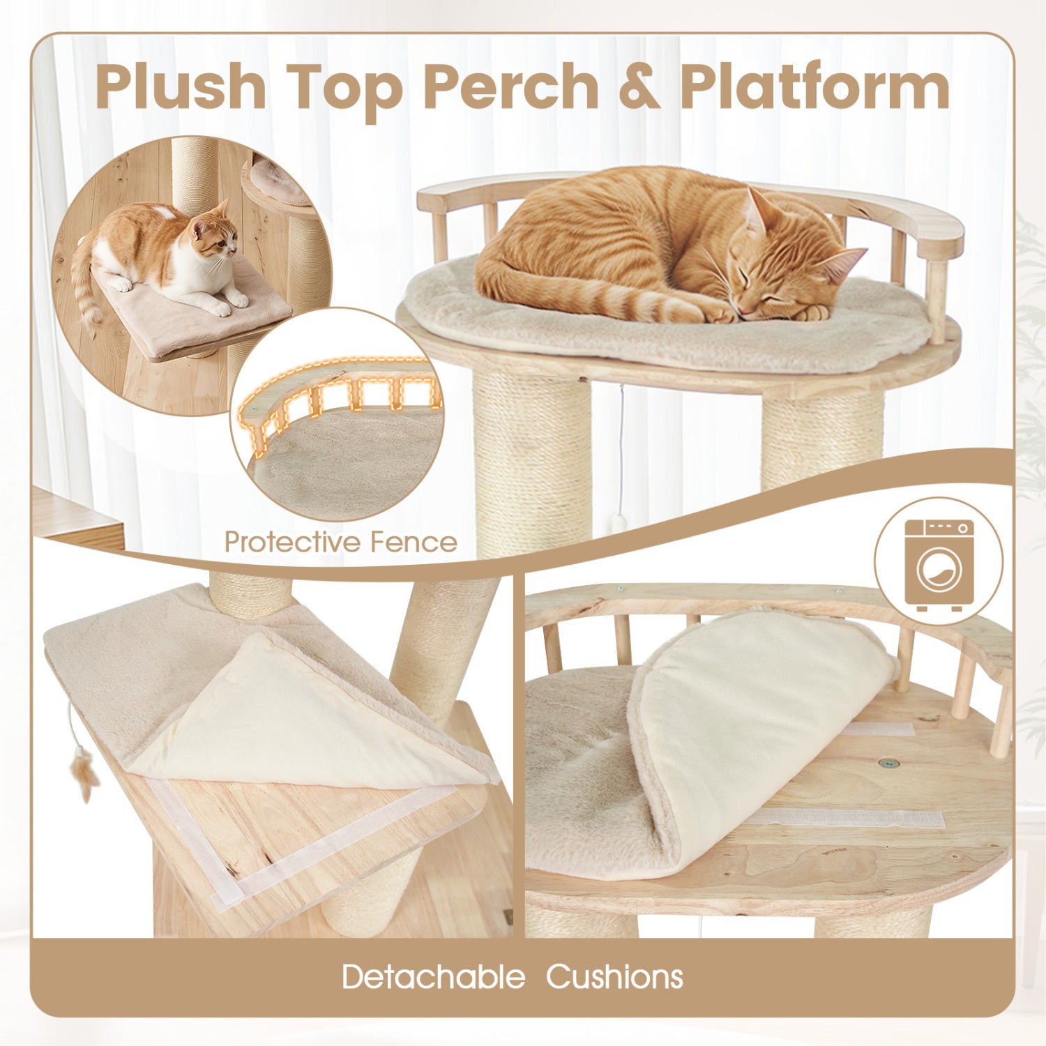 Cat Tree for Indoor Kittens with Top Perch Condo Space and 3 Hanging Feather - view 7