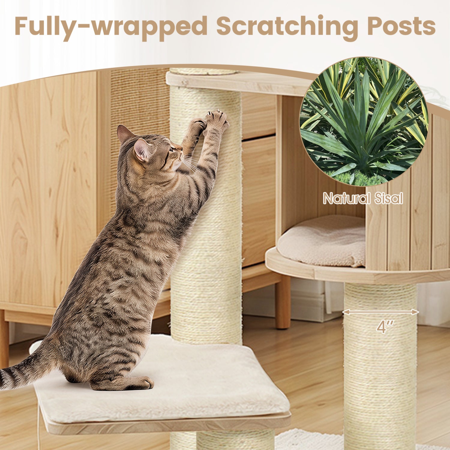 Cat Tree for Indoor Kittens with Top Perch Condo Space and 3 Hanging Feather - view 6