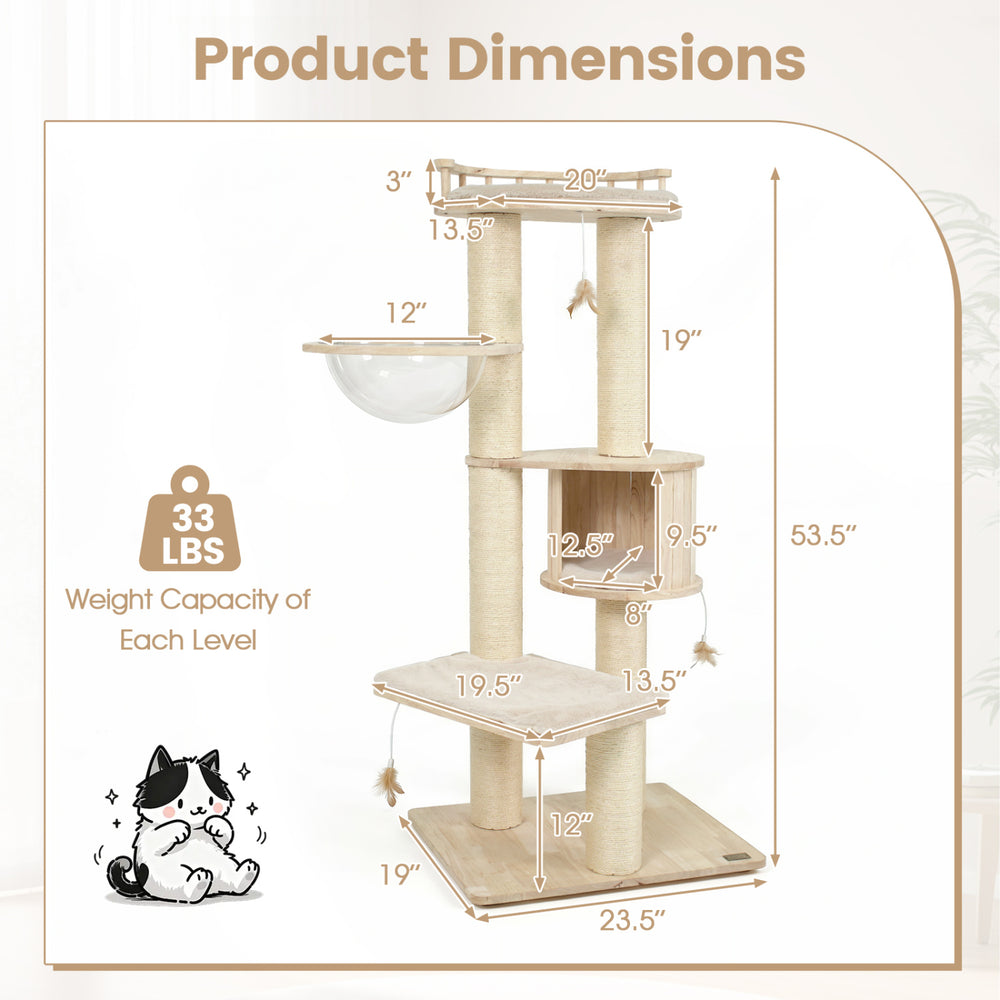 Cat Tree for Indoor Kittens with Top Perch Condo Space and 3 Hanging Feather - view 5
