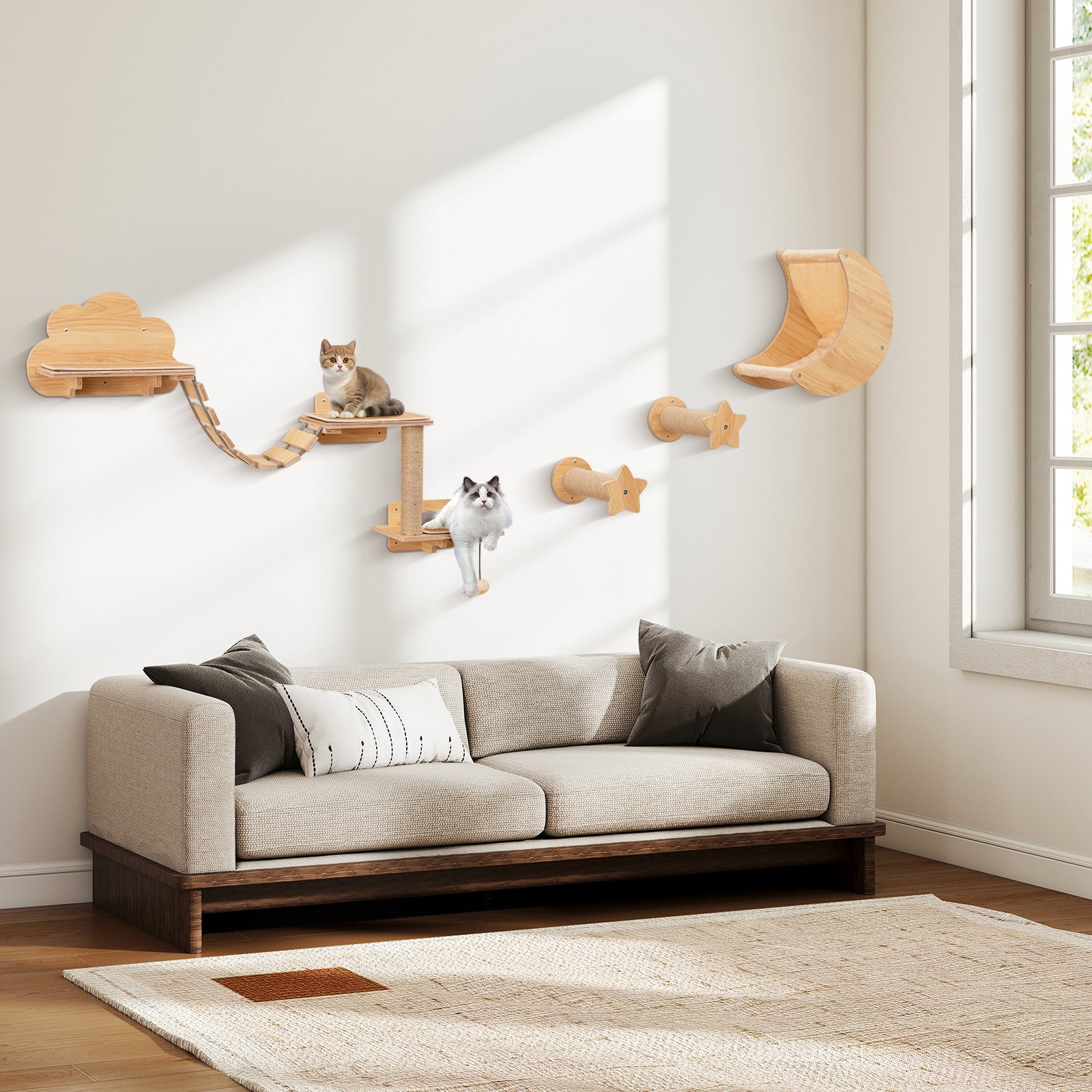 Cat Wall Furniture Set Kitten Wall Mounted Shelves with Hammock Cat Tree - view 2