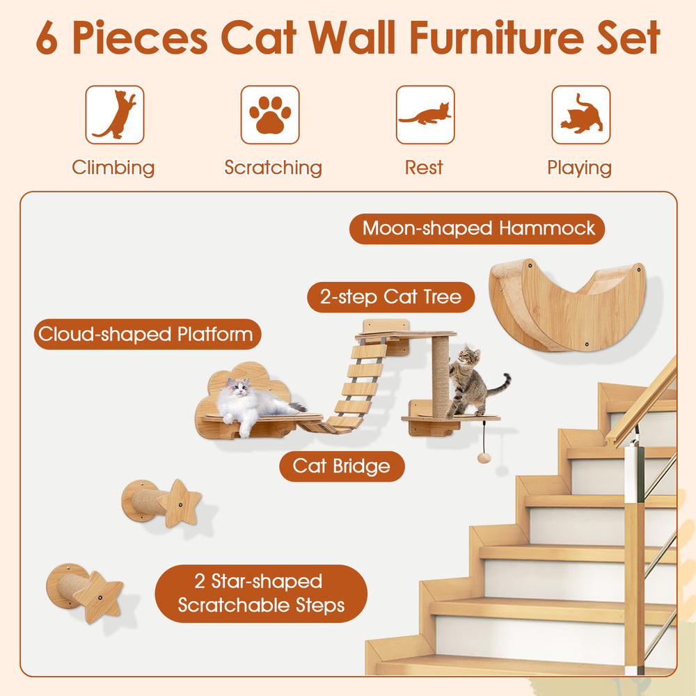 Cat Wall Furniture Set Kitten Wall Mounted Shelves with Hammock Cat Tree - view 5