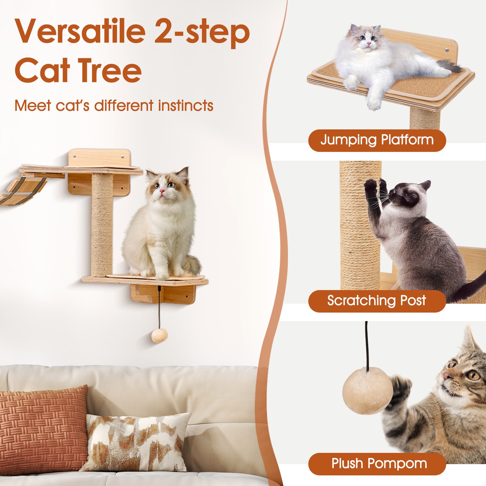 Cat Wall Furniture Set Kitten Wall Mounted Shelves with Hammock Cat Tree - view 7
