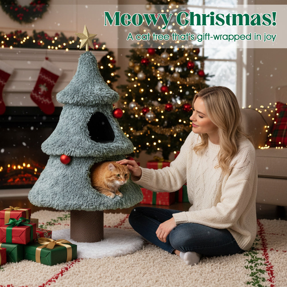 Christmas Cat Tree for Indoor Cats 48.5 inch Cute Cat Tower with 2 Large Condos - view 3