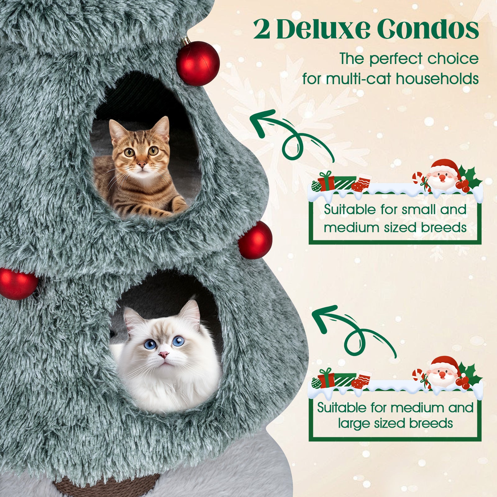 Christmas Cat Tree for Indoor Cats 48.5 inch Cute Cat Tower with 2 Large Condos - view 7