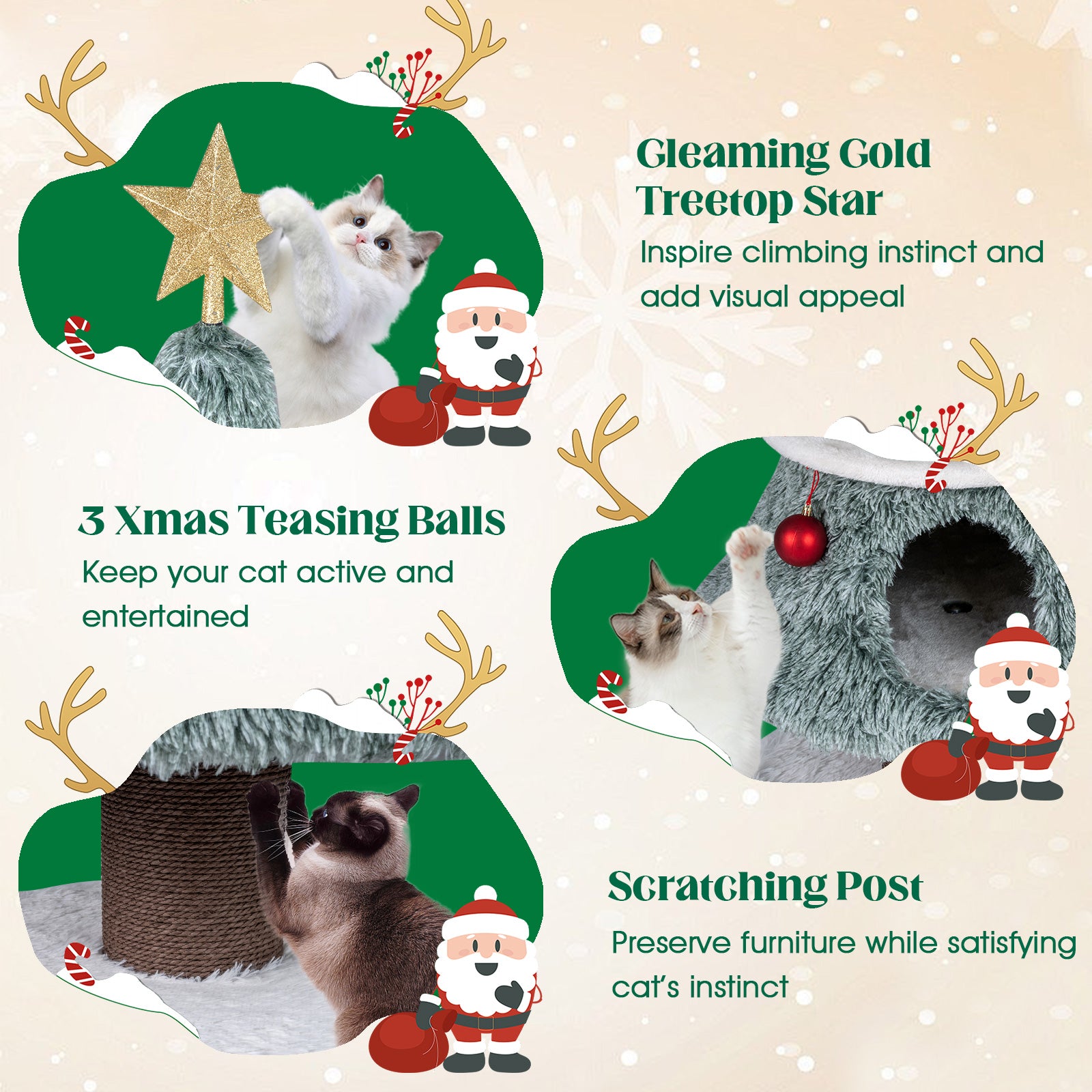 Christmas Cat Tree for Indoor Cats 48.5 inch Cute Cat Tower with 2 Large Condos - view 8