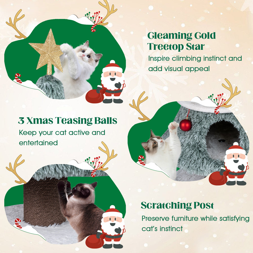 Christmas Cat Tree for Indoor Cats 48.5 inch Cute Cat Tower with 2 Large Condos - view 8