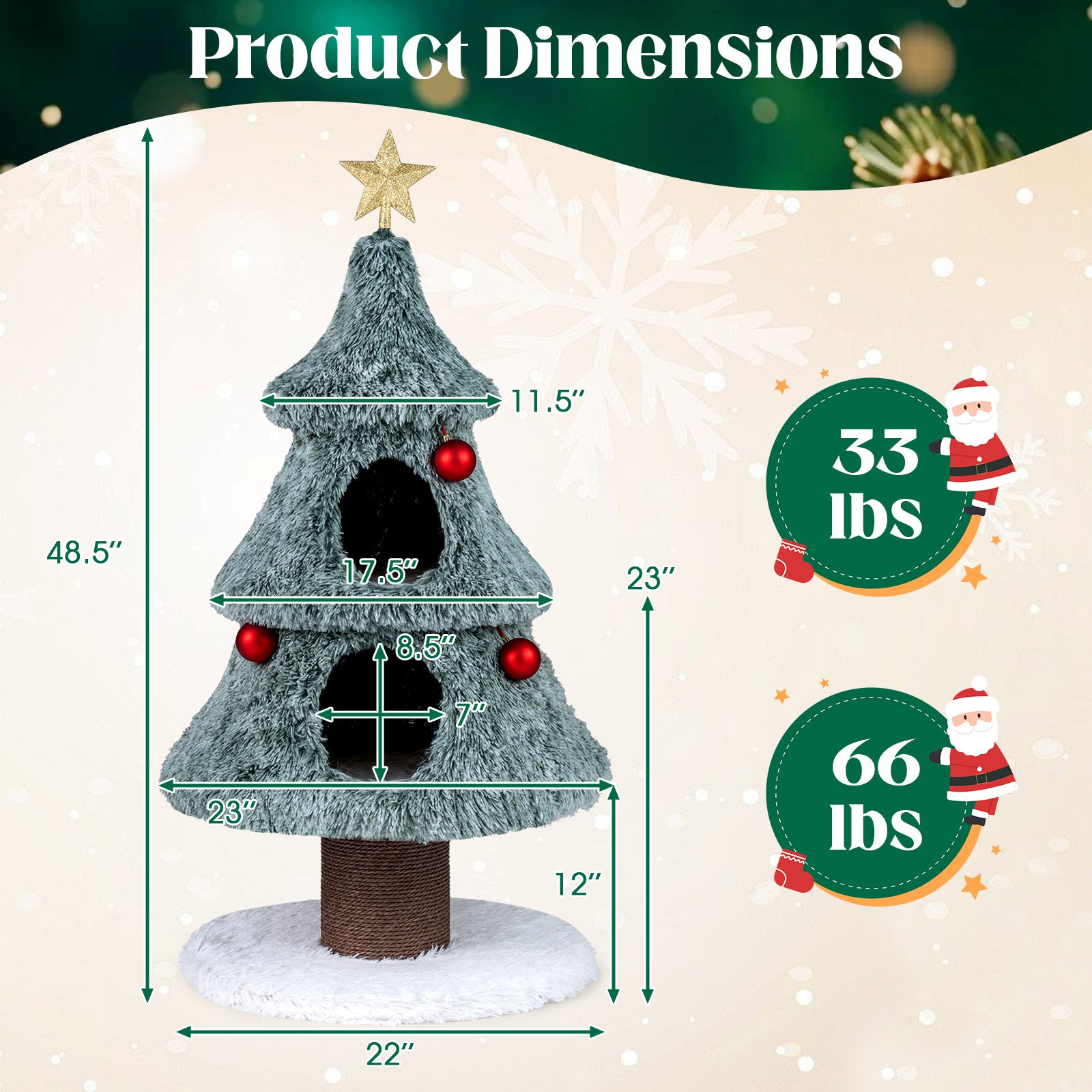 Christmas Cat Tree for Indoor Cats 48.5 inch Cute Cat Tower with 2 Large Condos - view 4