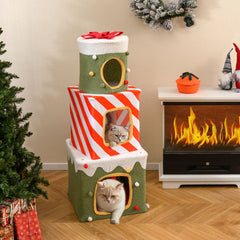 Christmas Cat Tree for Indoor Cats 47" Cute Cat Climbing Furniture with 3 Condos - view 2