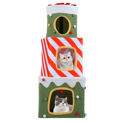 Christmas Cat Tree for Indoor Cats 47" Cute Cat Climbing Furniture with 3 Condos