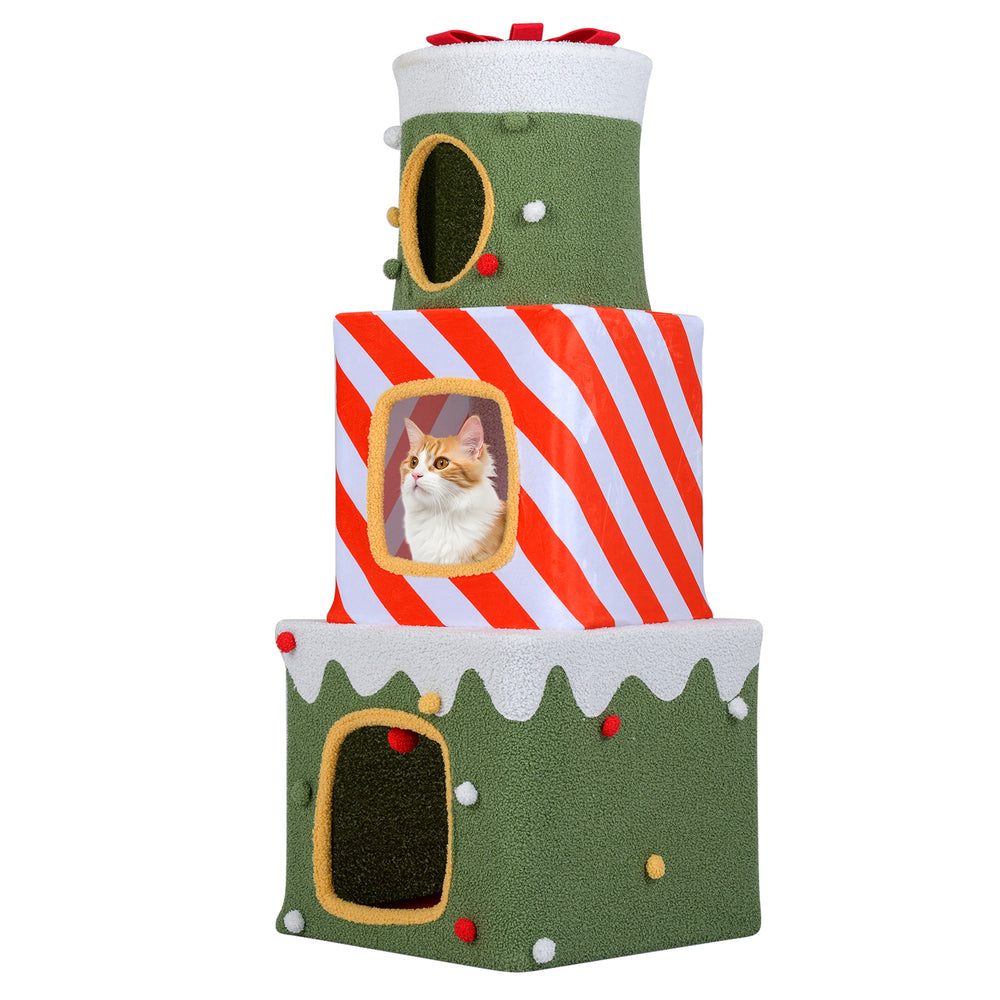 Christmas Cat Tree for Indoor Cats 47" Cute Cat Climbing Furniture with 3 Condos - view 4