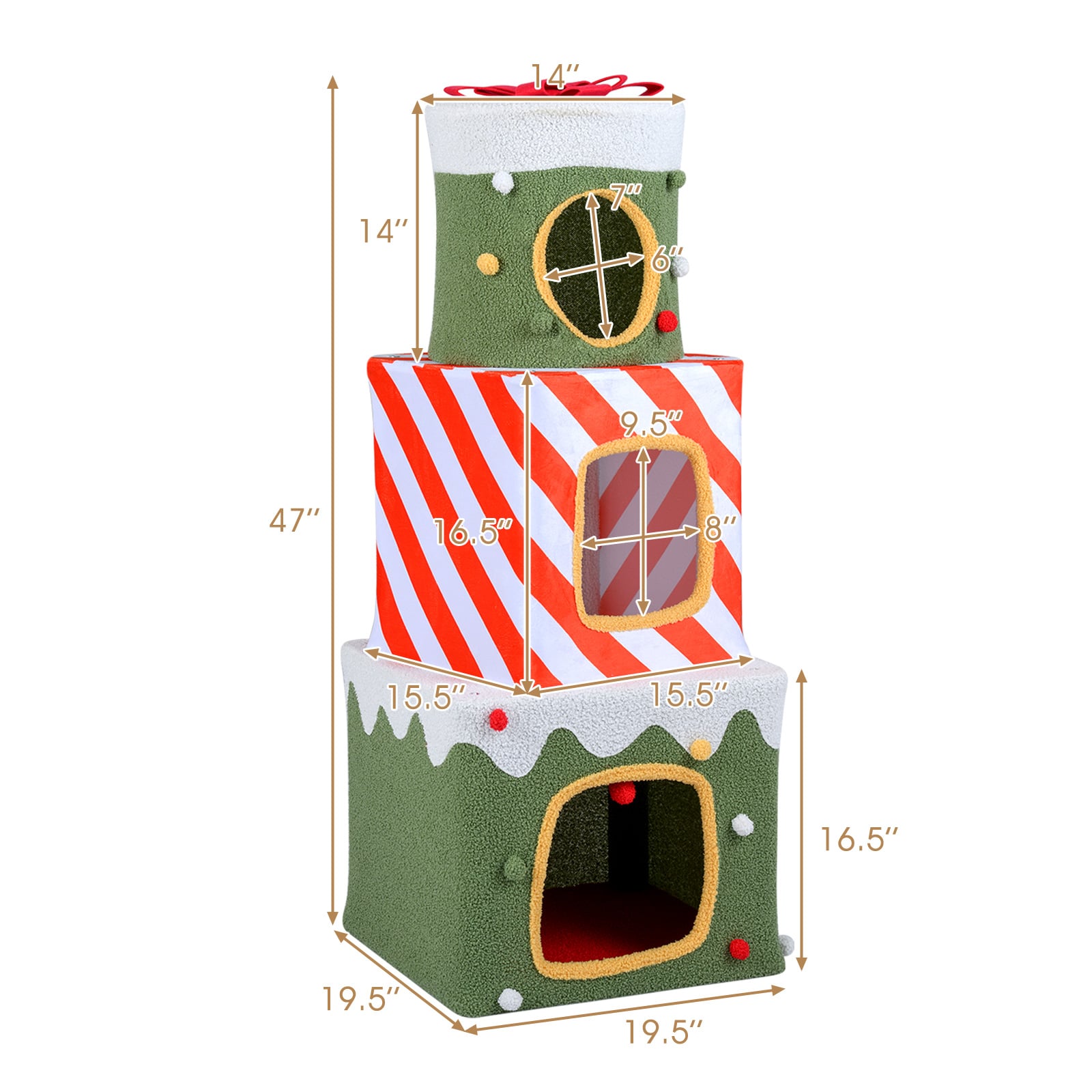Christmas Cat Tree for Indoor Cats 47" Cute Cat Climbing Furniture with 3 Condos - view 5