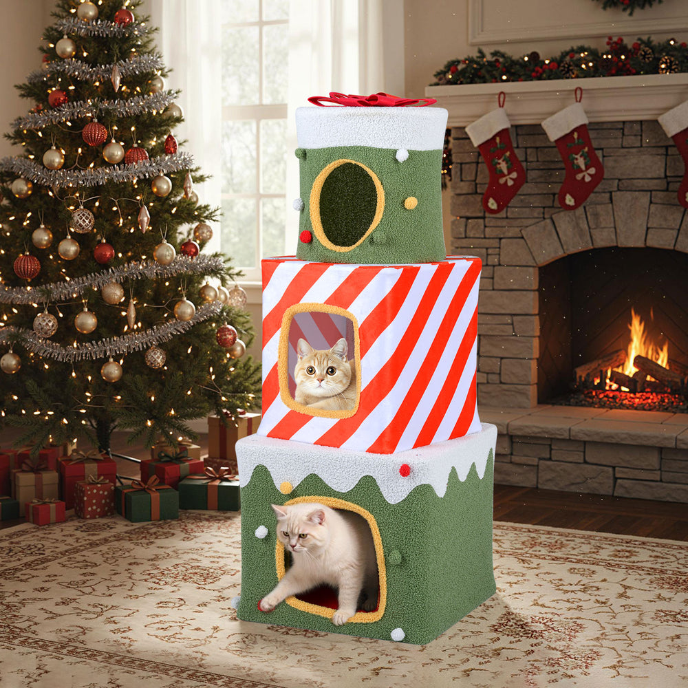 Christmas Cat Tree for Indoor Cats 47" Cute Cat Climbing Furniture with 3 Condos - view 6