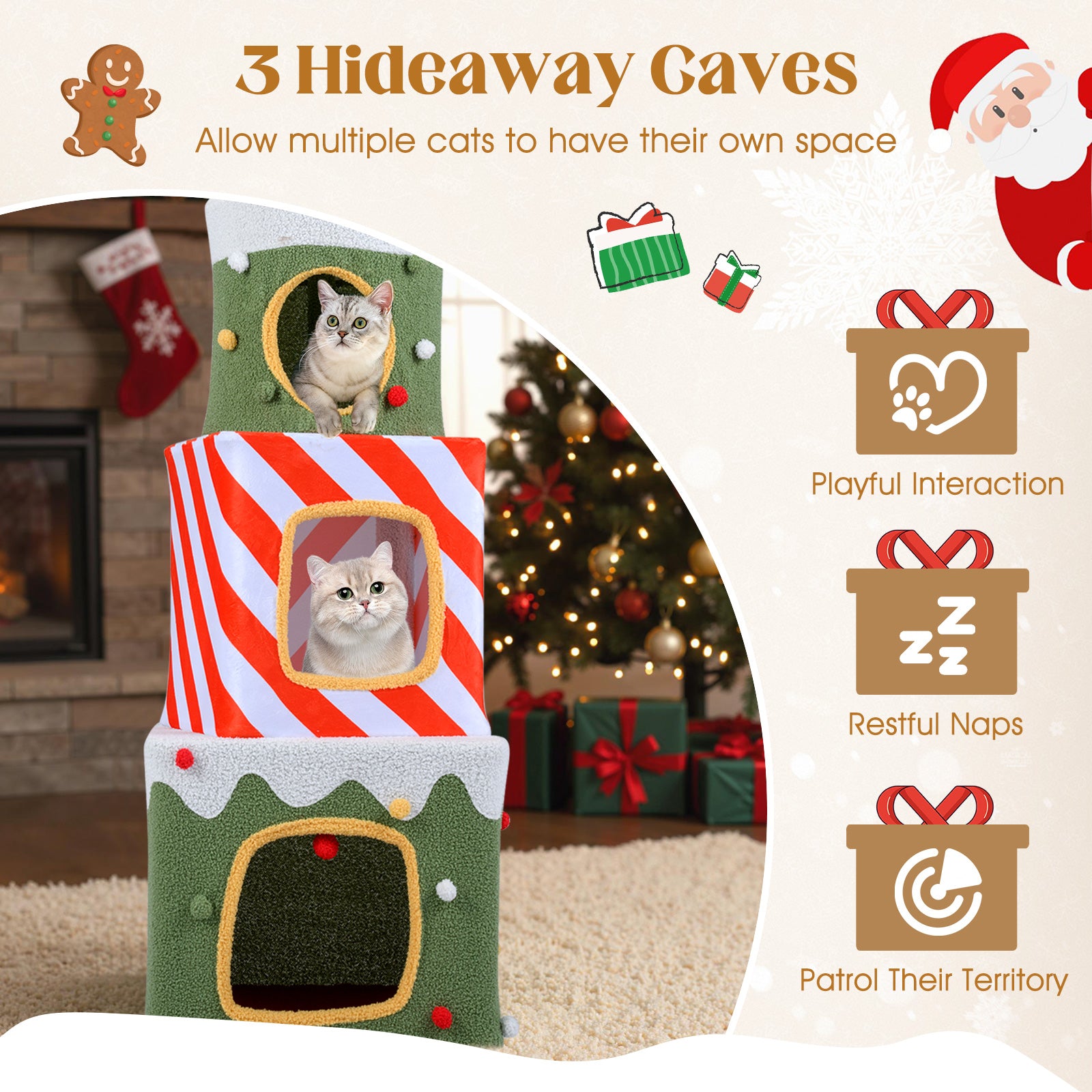 Christmas Cat Tree for Indoor Cats 47" Cute Cat Climbing Furniture with 3 Condos - view 7