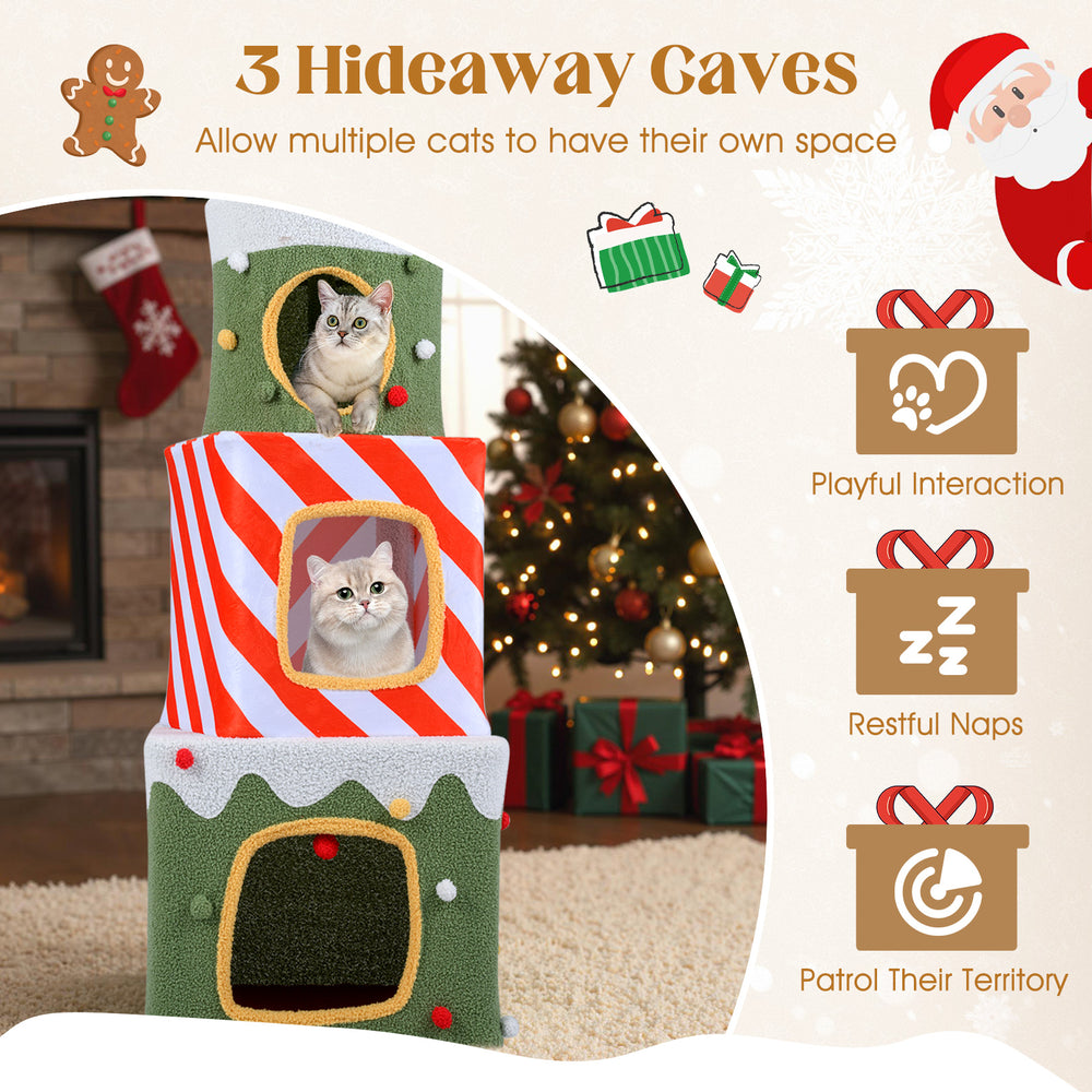 Christmas Cat Tree for Indoor Cats 47" Cute Cat Climbing Furniture with 3 Condos - view 7