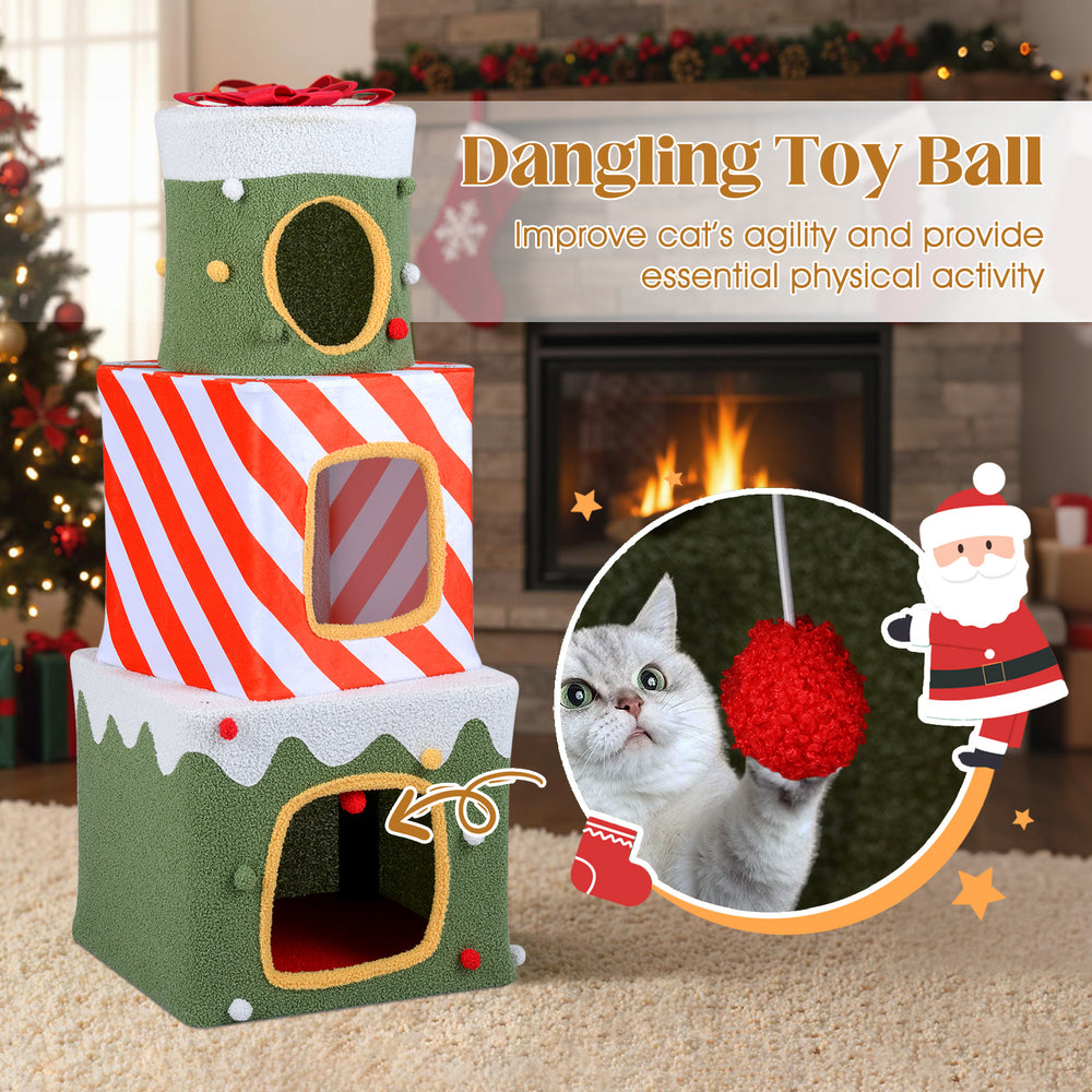 Christmas Cat Tree for Indoor Cats 47" Cute Cat Climbing Furniture with 3 Condos - view 8