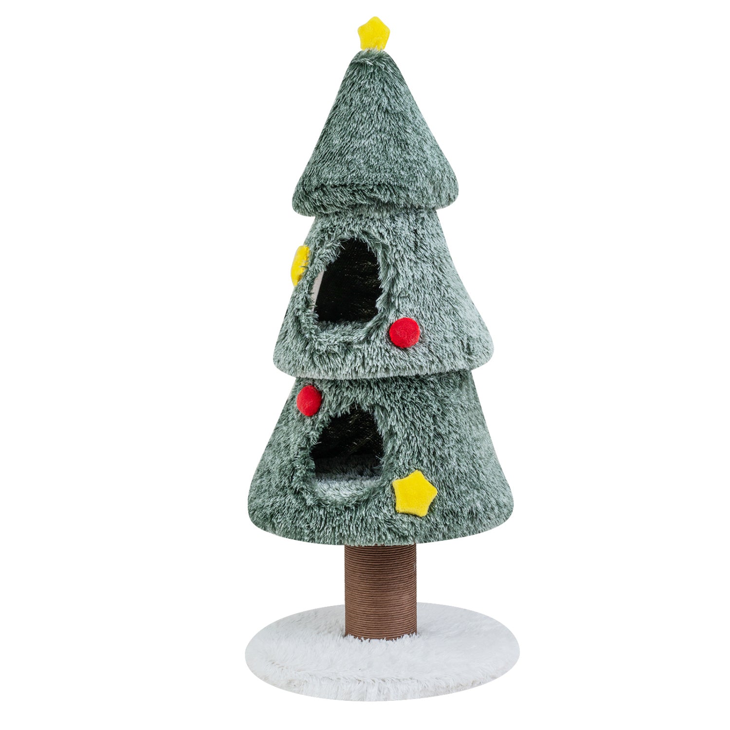 Christmas Cat Tree with 2 Condos Scratching Post and Decorative Stars - view 4