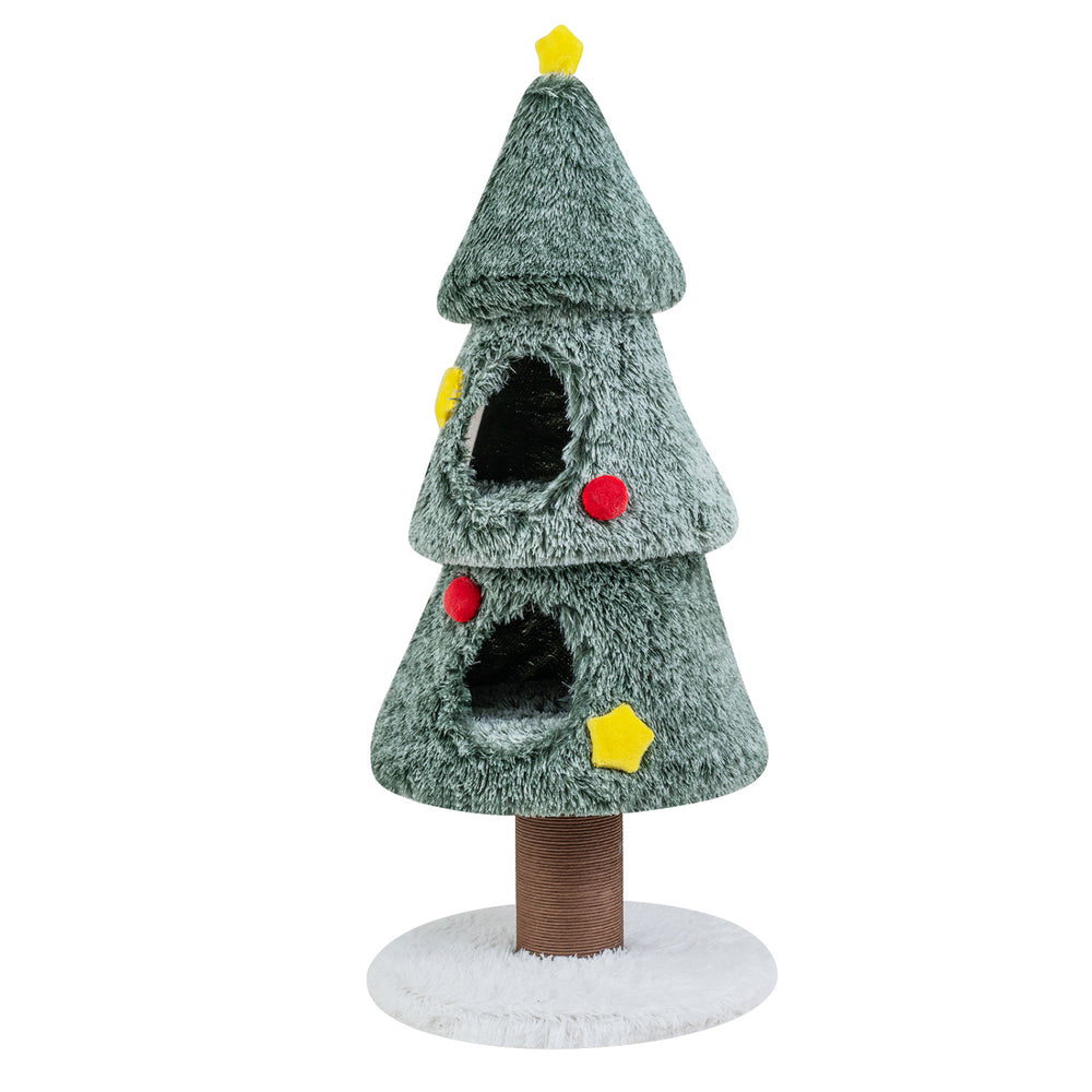Christmas Cat Tree with 2 Condos Scratching Post and Decorative Stars - view 4