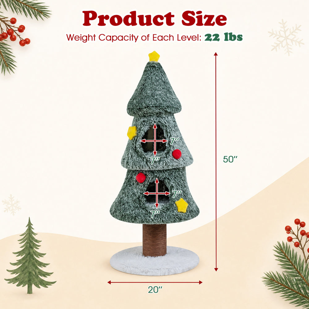Christmas Cat Tree with 2 Condos Scratching Post and Decorative Stars - view 5
