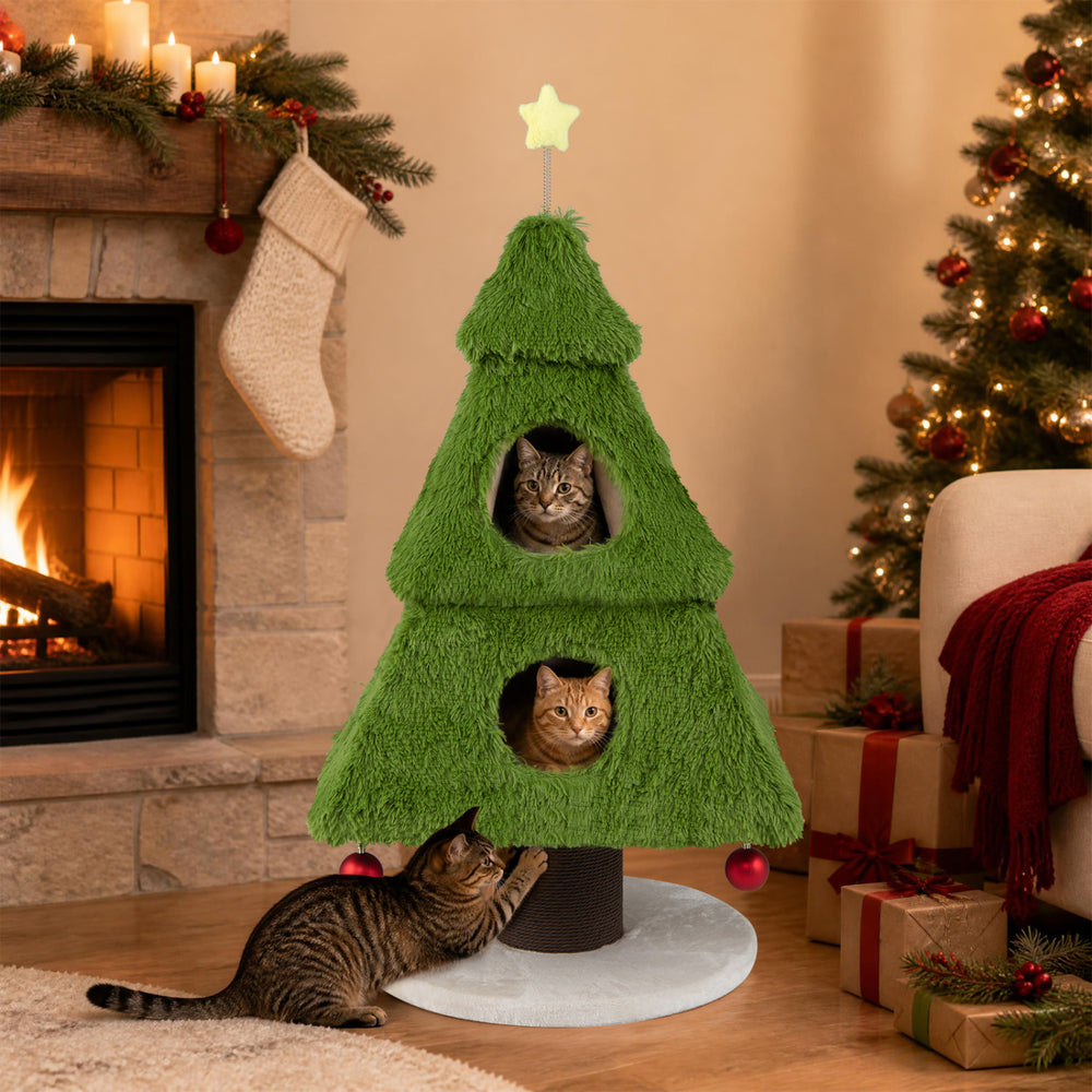 Christmas Cat Tree with Scratching Post and Dangling Balls for Indoor Cats - view 2