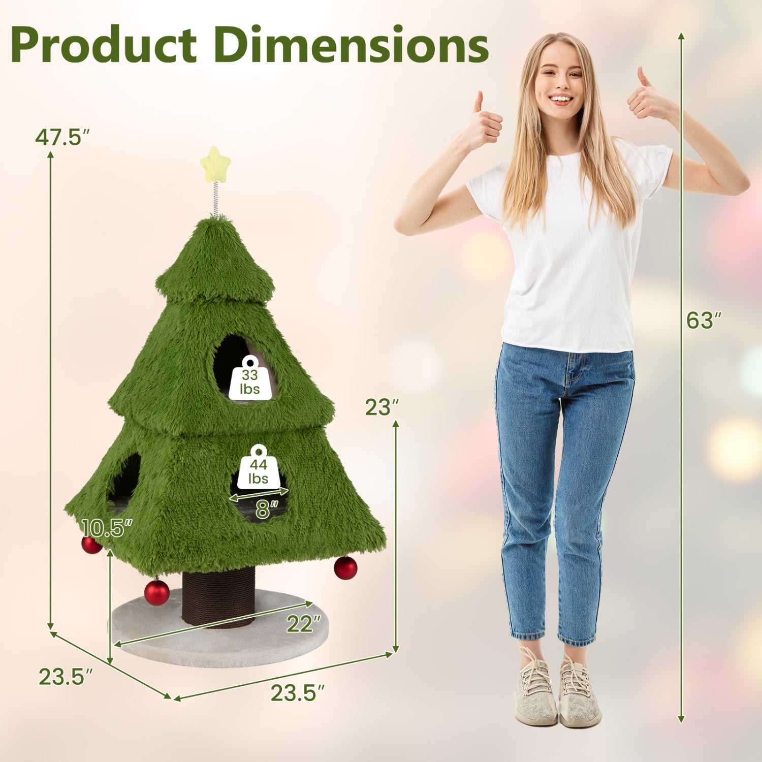 Christmas Cat Tree with Scratching Post and Dangling Balls for Indoor Cats - view 5
