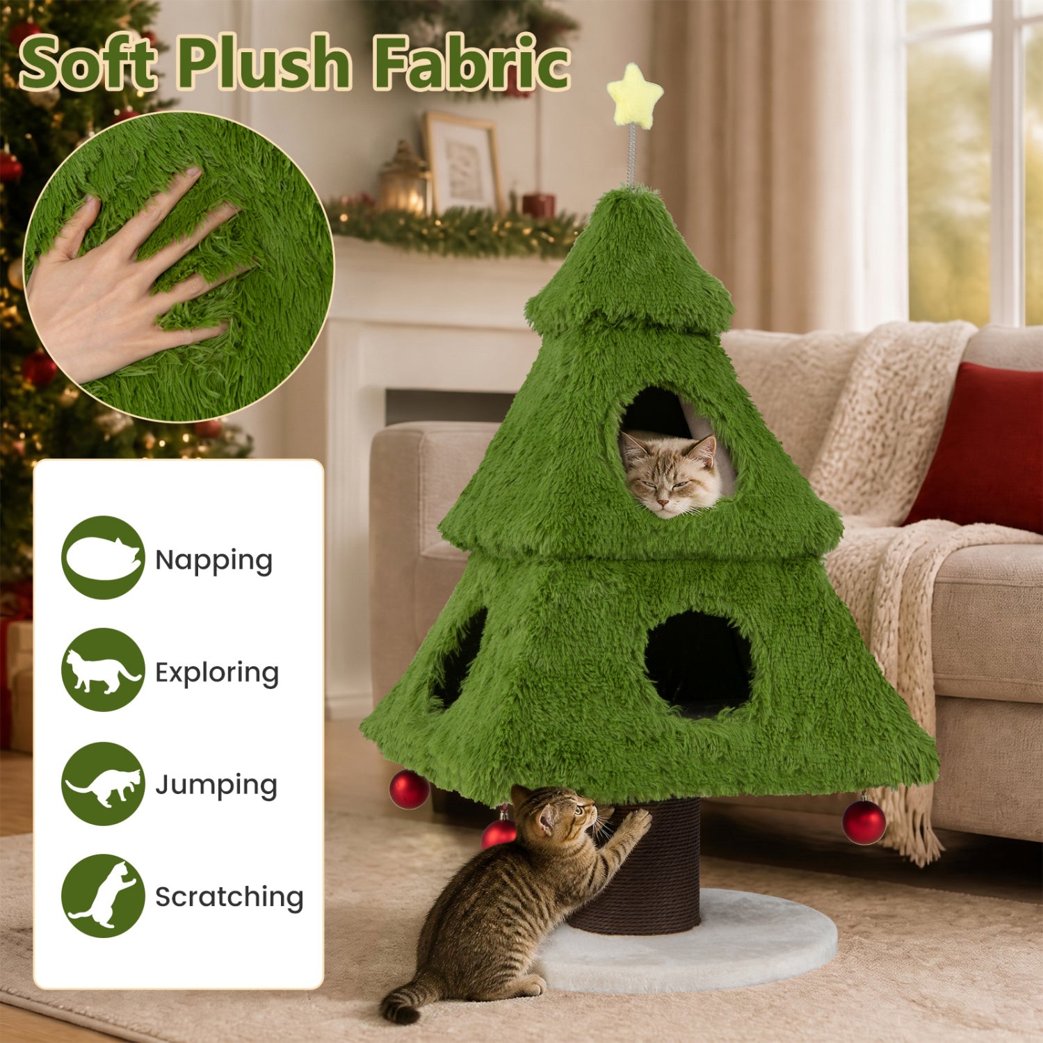 Christmas Cat Tree with Scratching Post and Dangling Balls for Indoor Cats - view 6