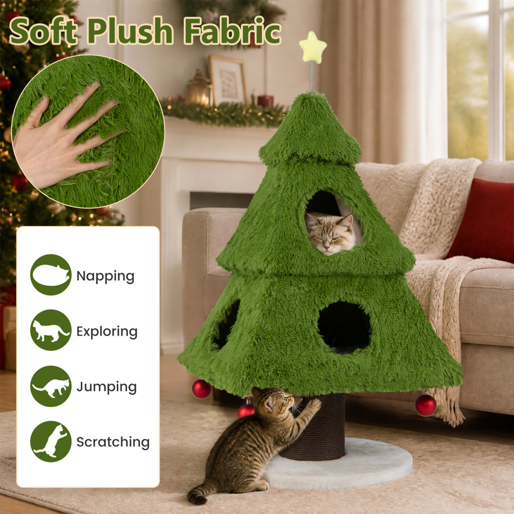Christmas Cat Tree with Scratching Post and Dangling Balls for Indoor Cats - view 6