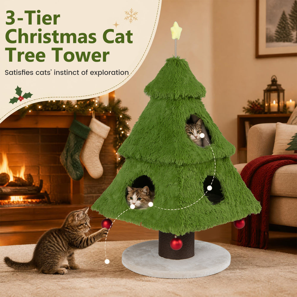 Christmas Cat Tree with Scratching Post and Dangling Balls for Indoor Cats - view 7