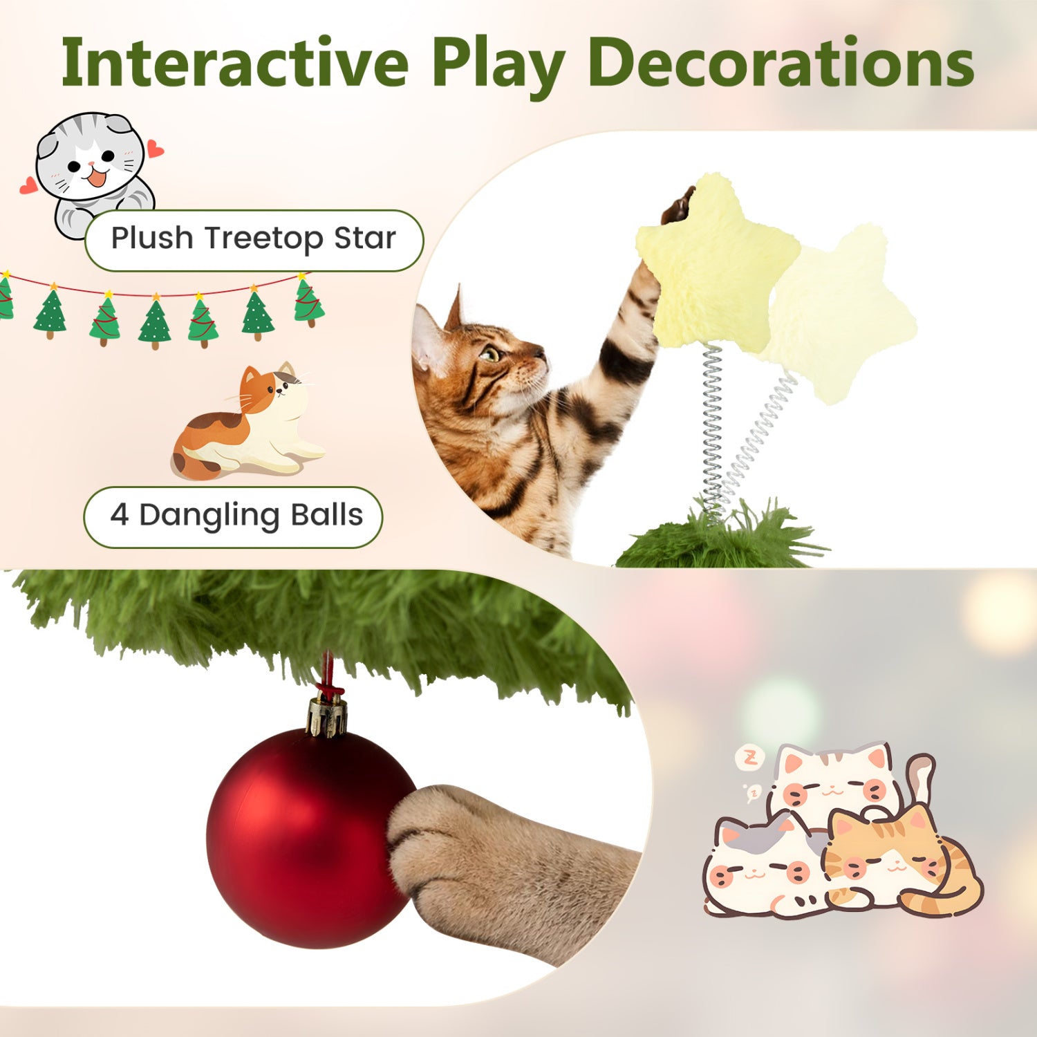 Christmas Cat Tree with Scratching Post and Dangling Balls for Indoor Cats - view 8