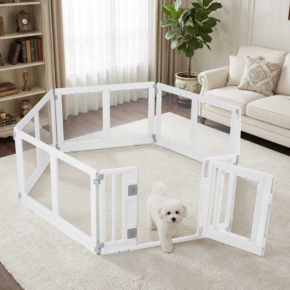 Clear Plastic Dog Playpen with Secure Locking Door-6 Panel Pet Gate - view 3