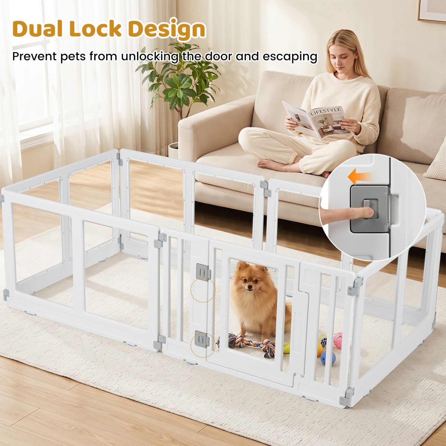 Clear Plastic Dog Playpen with Secure Locking Door-6 Panel Pet Gate - view 7