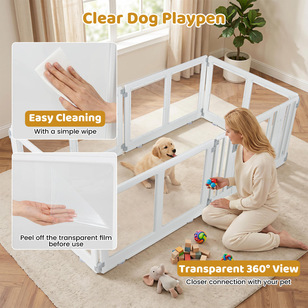 Clear Plastic Dog Playpen with Secure Locking Door-6 Panel Pet Gate - view 8