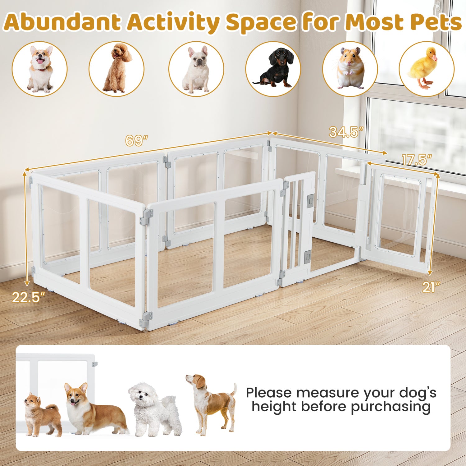 Clear Plastic Dog Playpen with Secure Locking Door-6 Panel Pet Gate - view 5