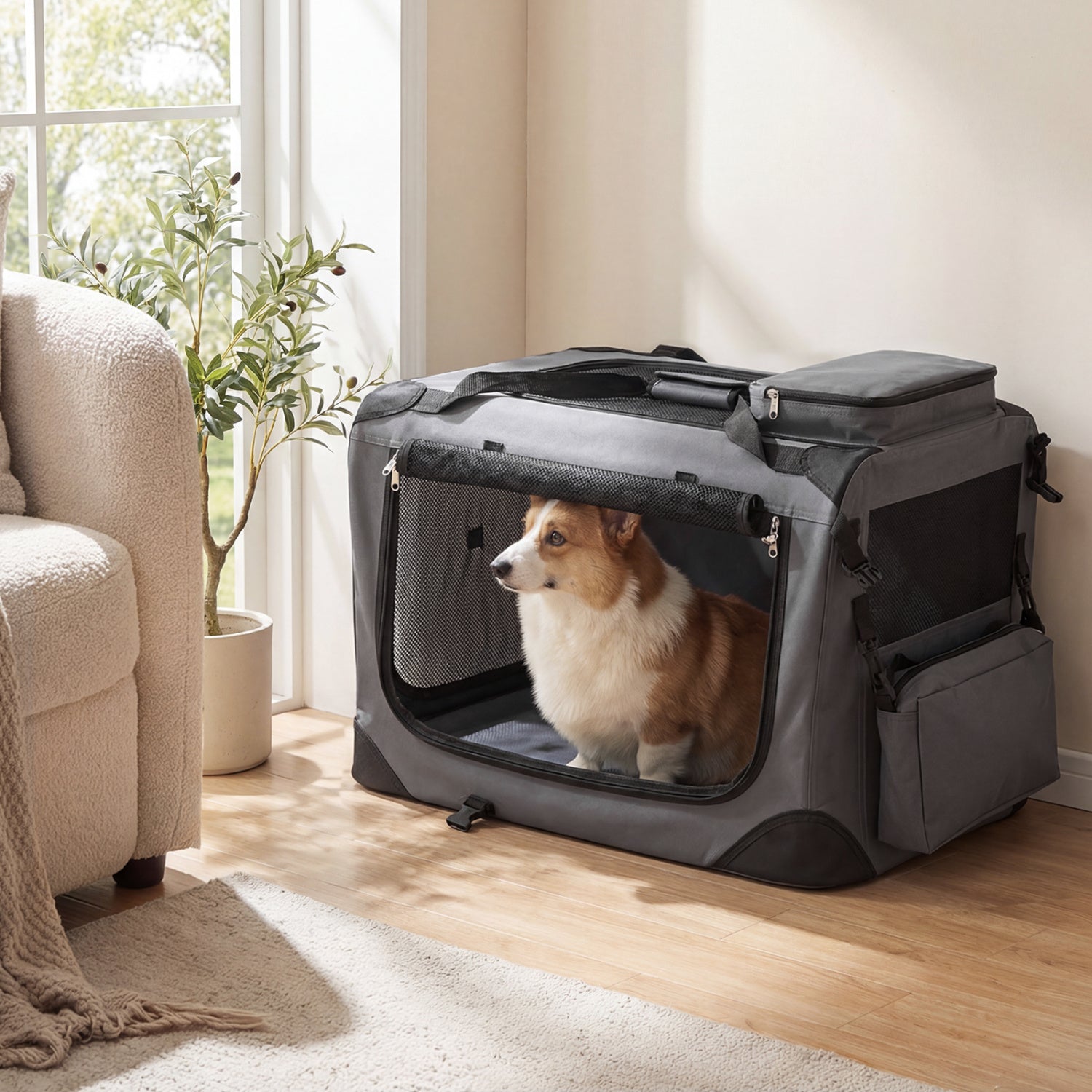 Collapsible Soft Dog Crate Travel Crate with Mesh Windows and 3 Doors Dog Kennel - view 3