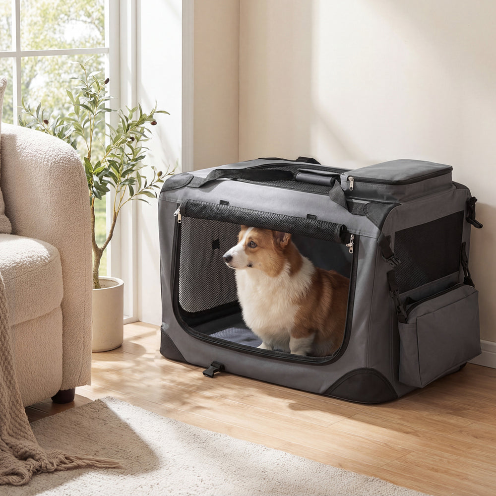 Collapsible Soft Dog Crate Travel Crate with Mesh Windows and 3 Doors Dog Kennel - view 3
