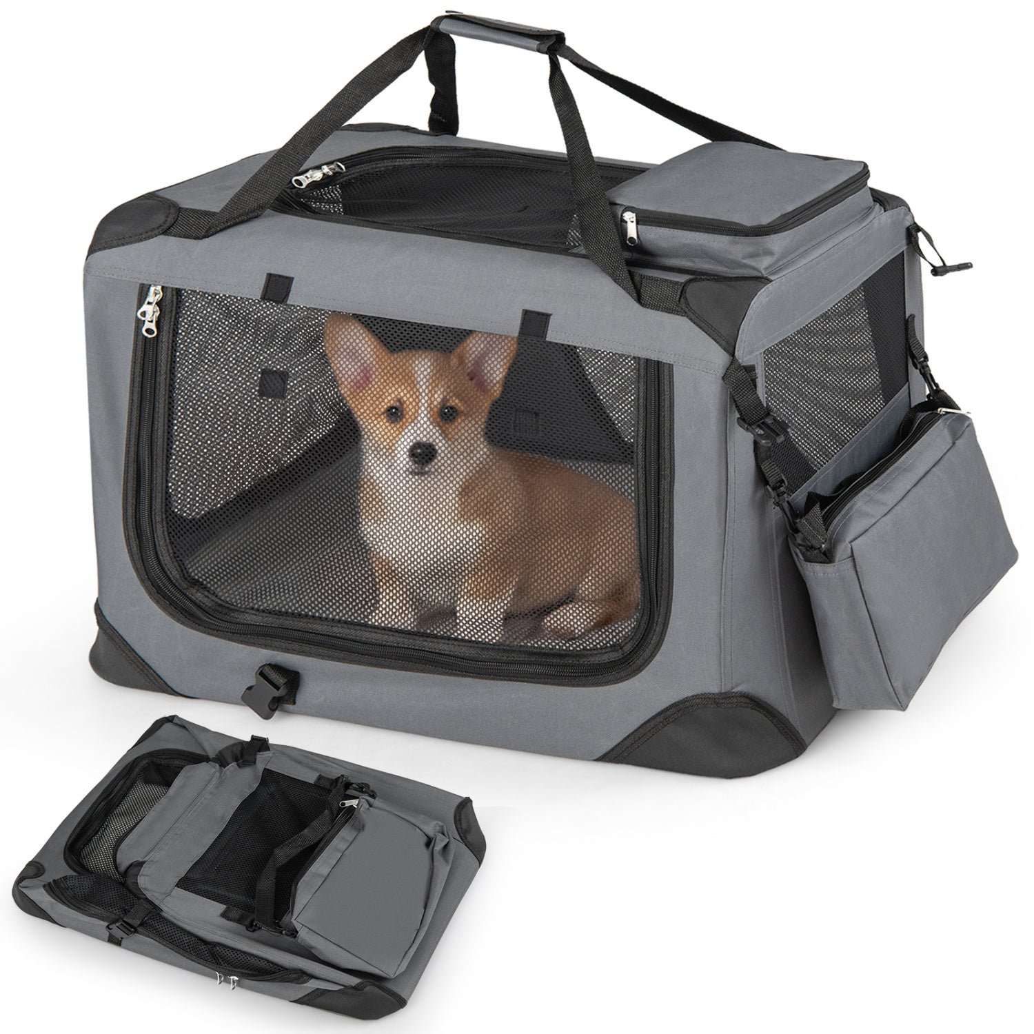 Collapsible Soft Dog Crate Travel Crate with Mesh Windows and 3 Doors Dog Kennel - view 4